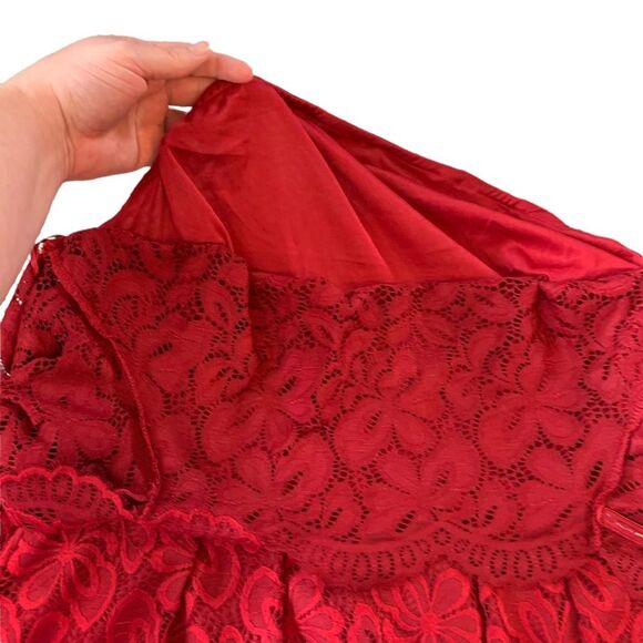 Retro Red Lace Dress with Sheer Lace Sleeves Size XL - Picture 4 of 11